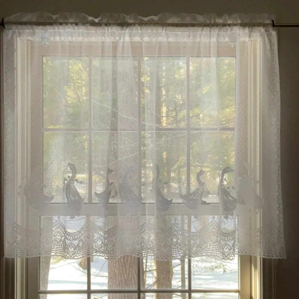 White Lace Goose Pattern Curtain